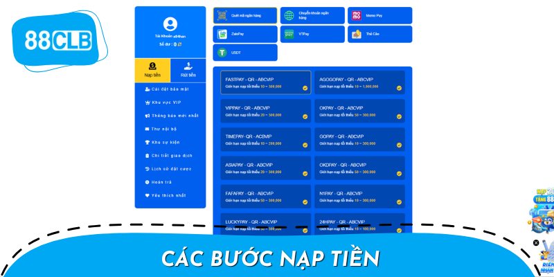 Hướng dẫn cách nạp tiền vào tài khoản một cách nhanh chóng.